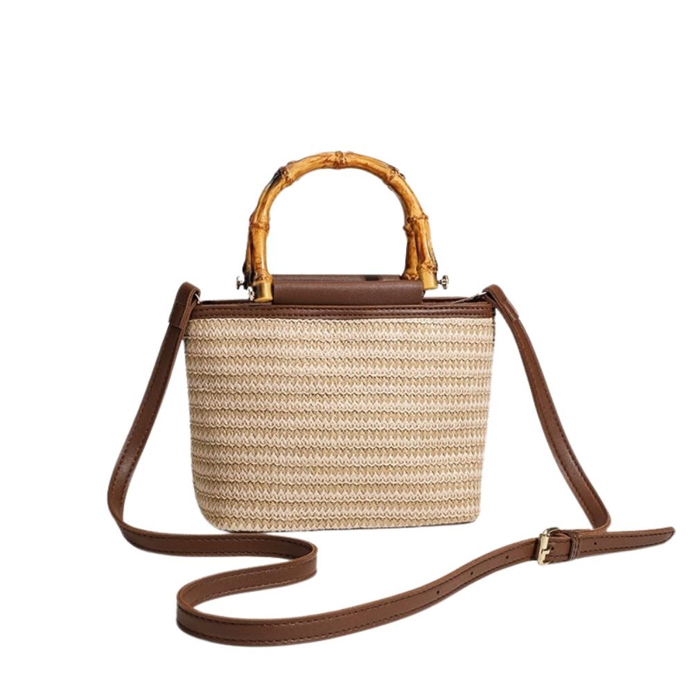 Straw crossbody bucket bag