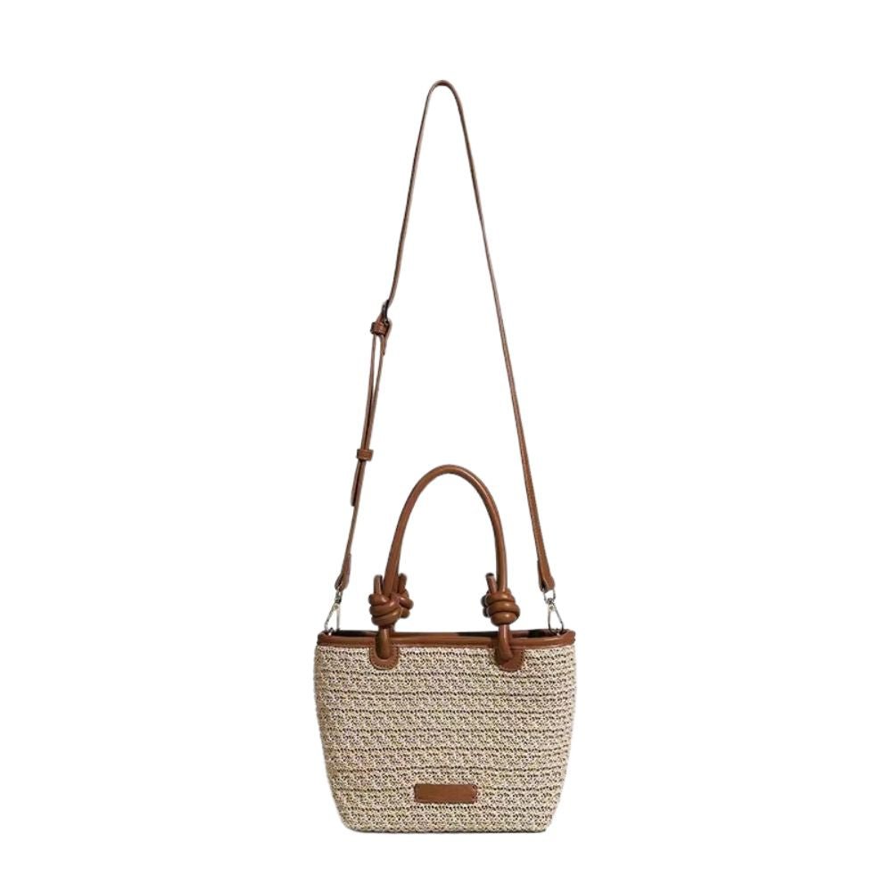 Beige straw crossbody bag