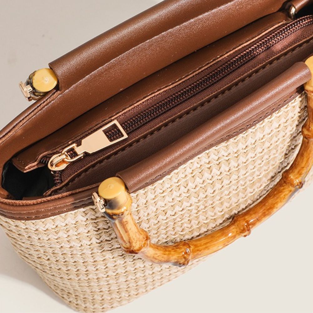 Straw crossbody bucket bag