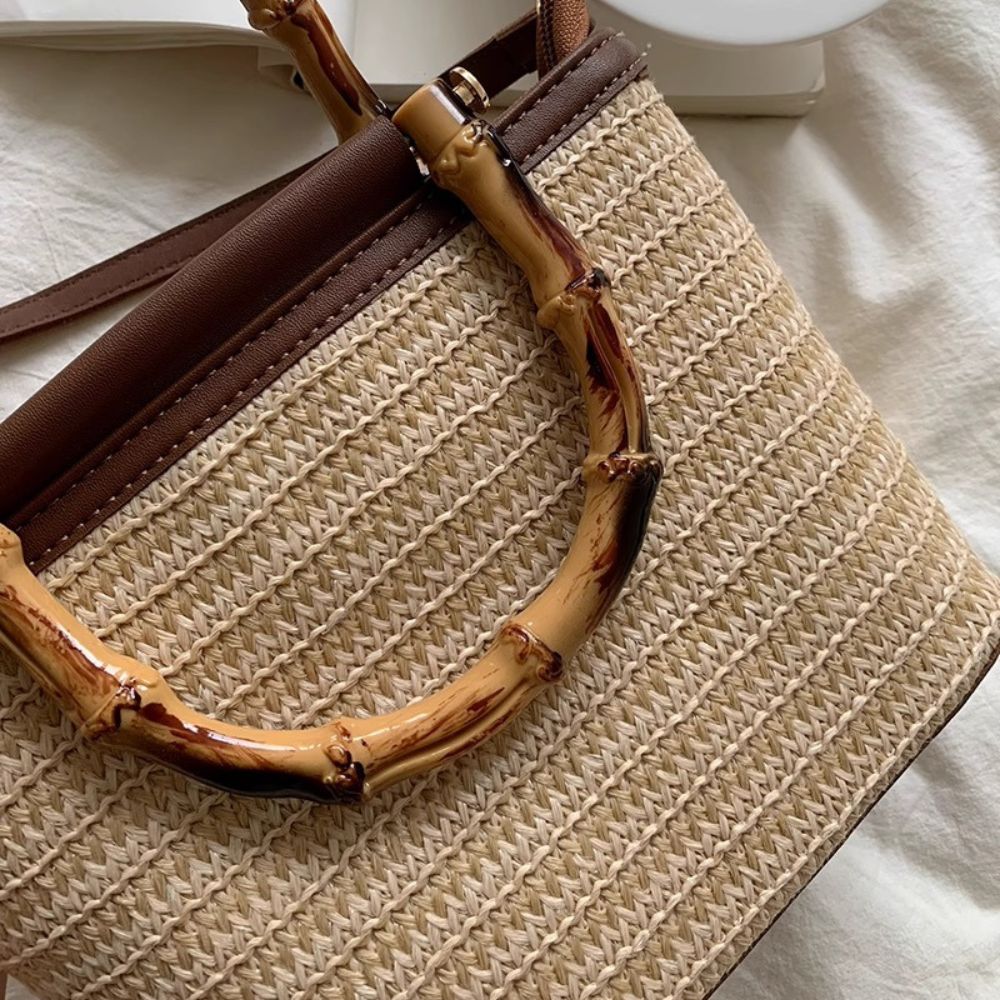 Straw crossbody bucket bag