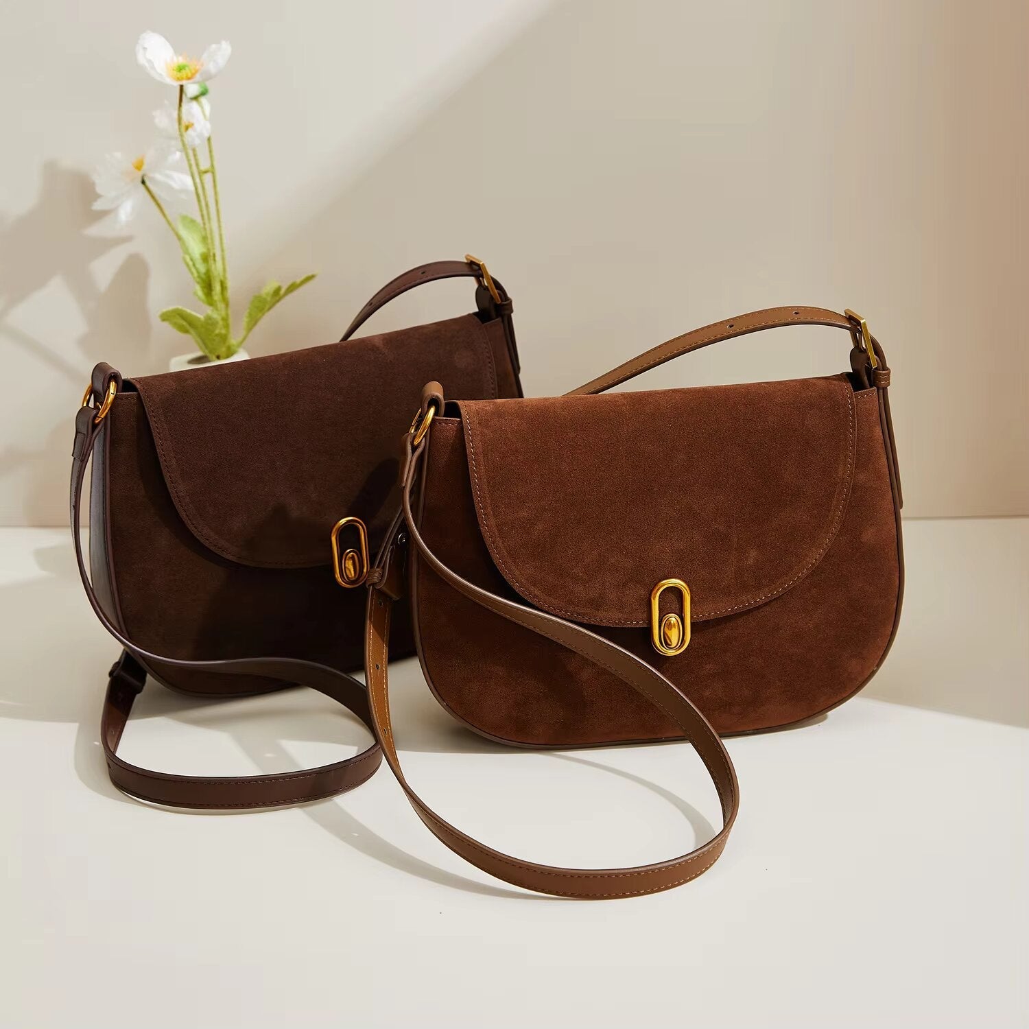 Suede Half Moon Crossbody Bag
