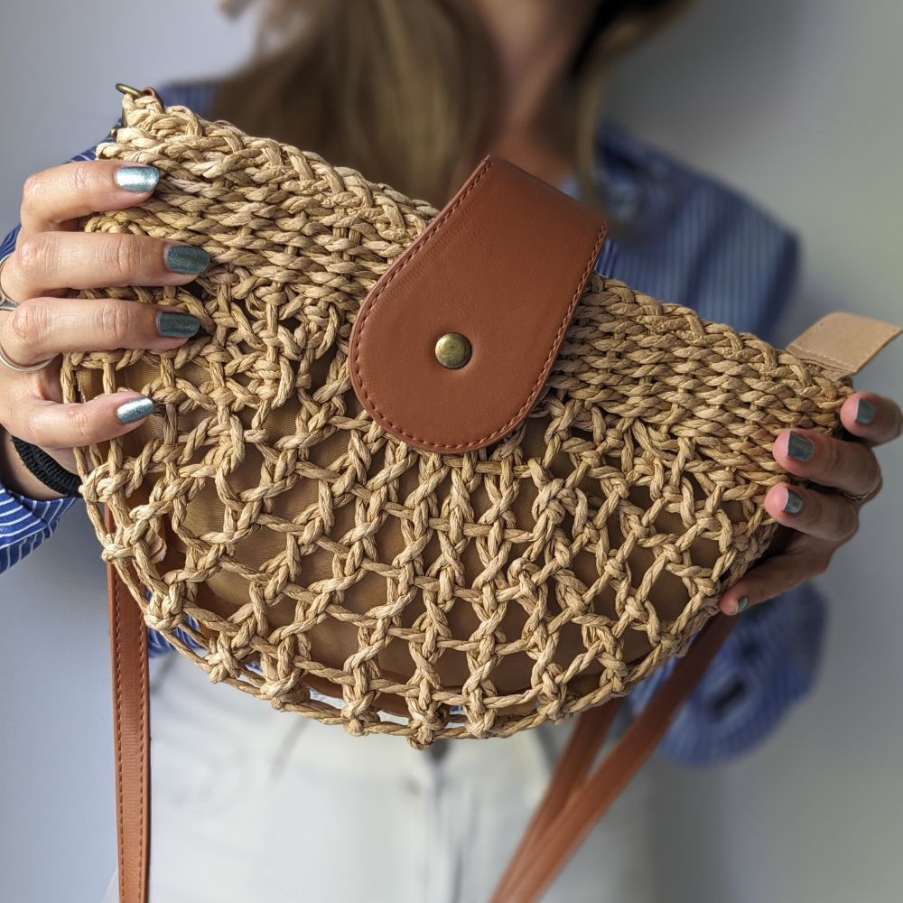 Wicker Half Moon Bag