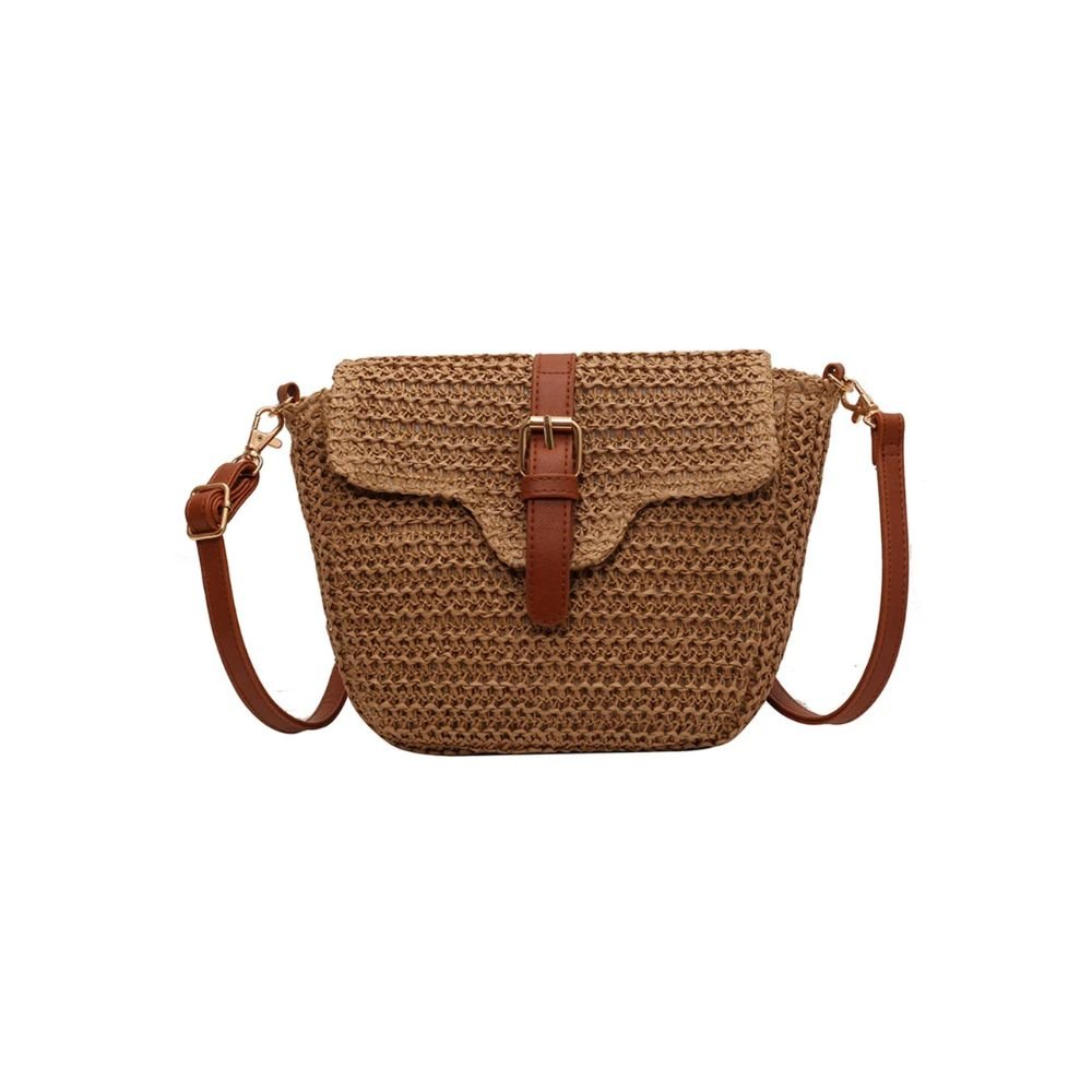 Brown Straw Crossbody Bag