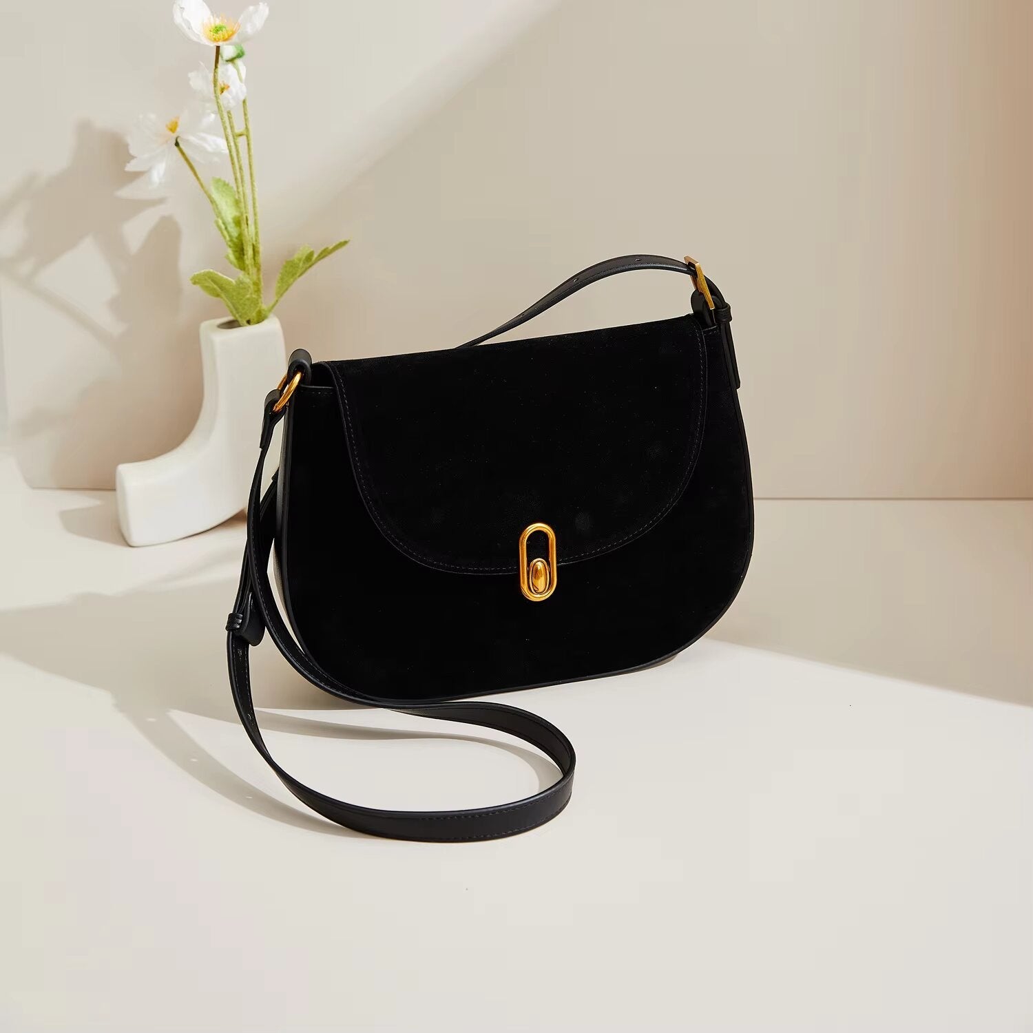 Suede Half Moon Crossbody Bag