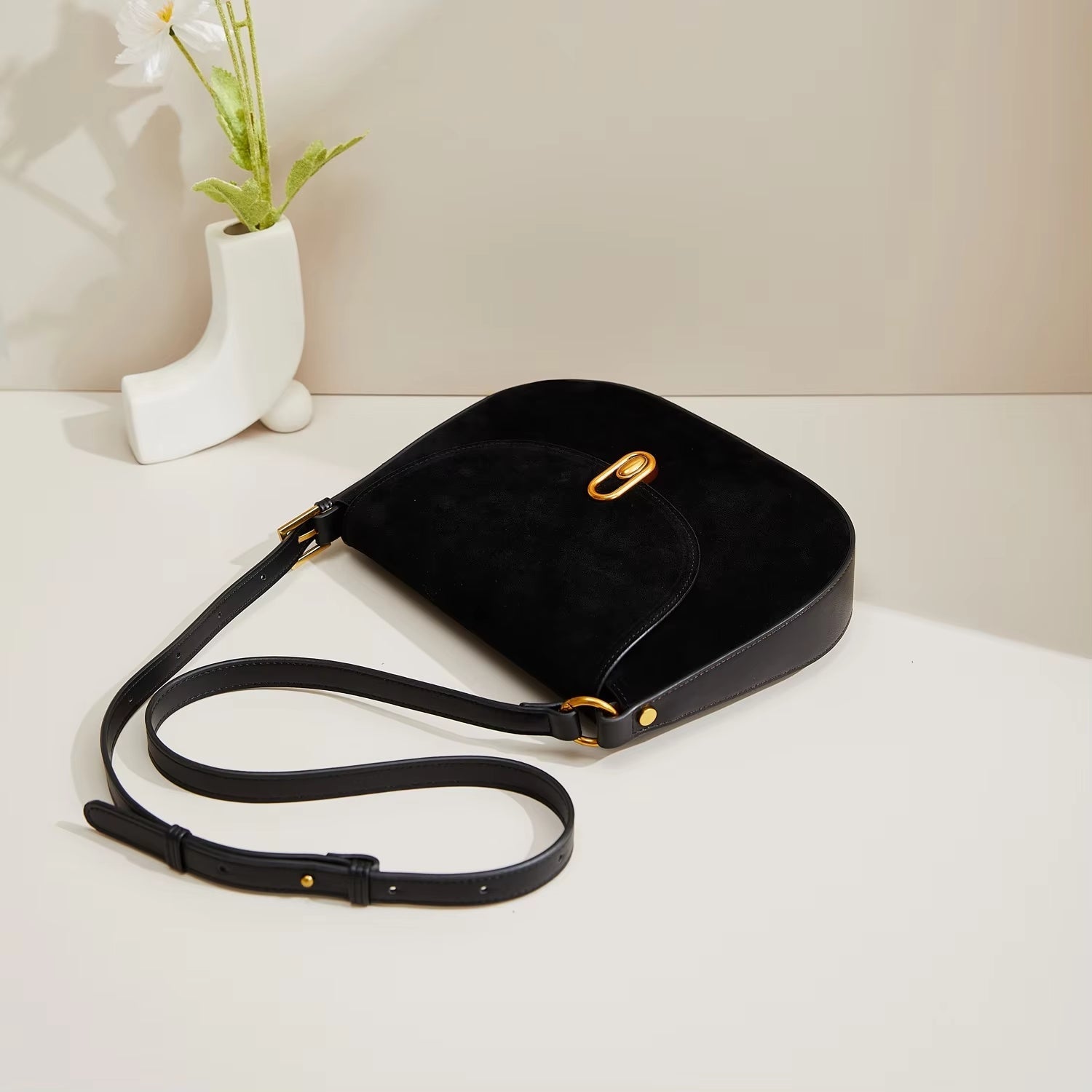 Suede Half Moon Crossbody Bag
