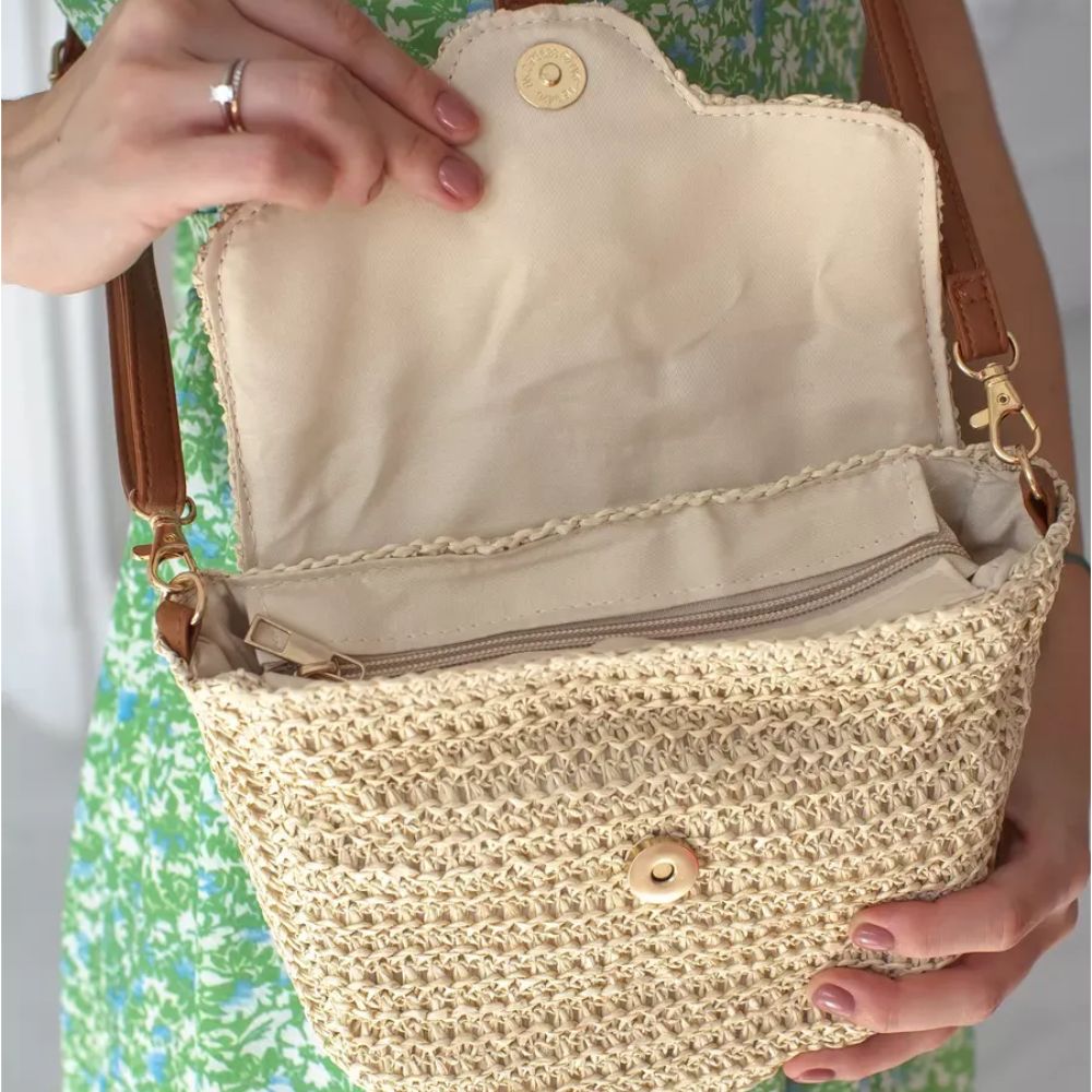 Brown Straw Crossbody Bag