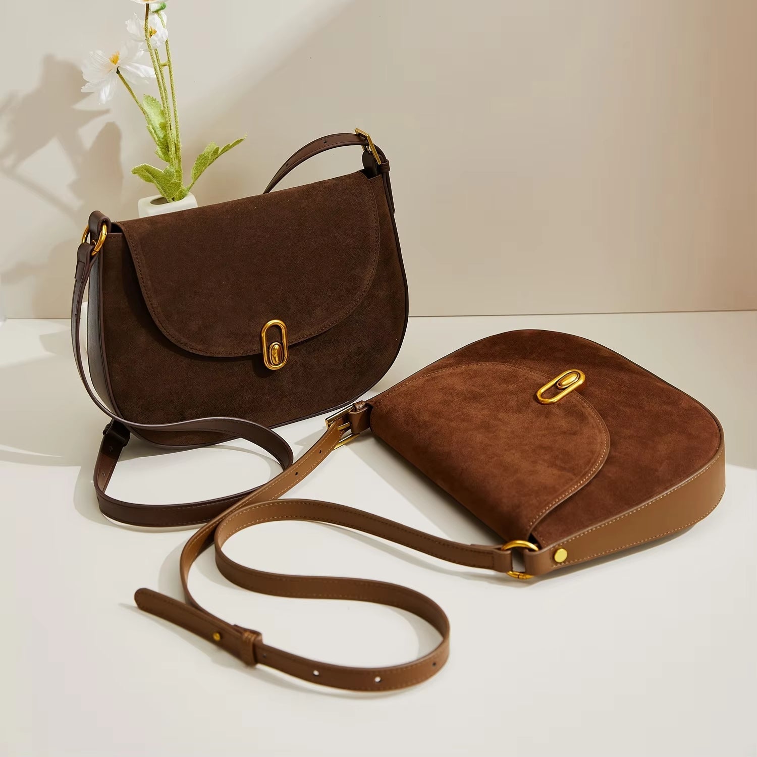 Suede Half Moon Crossbody Bag