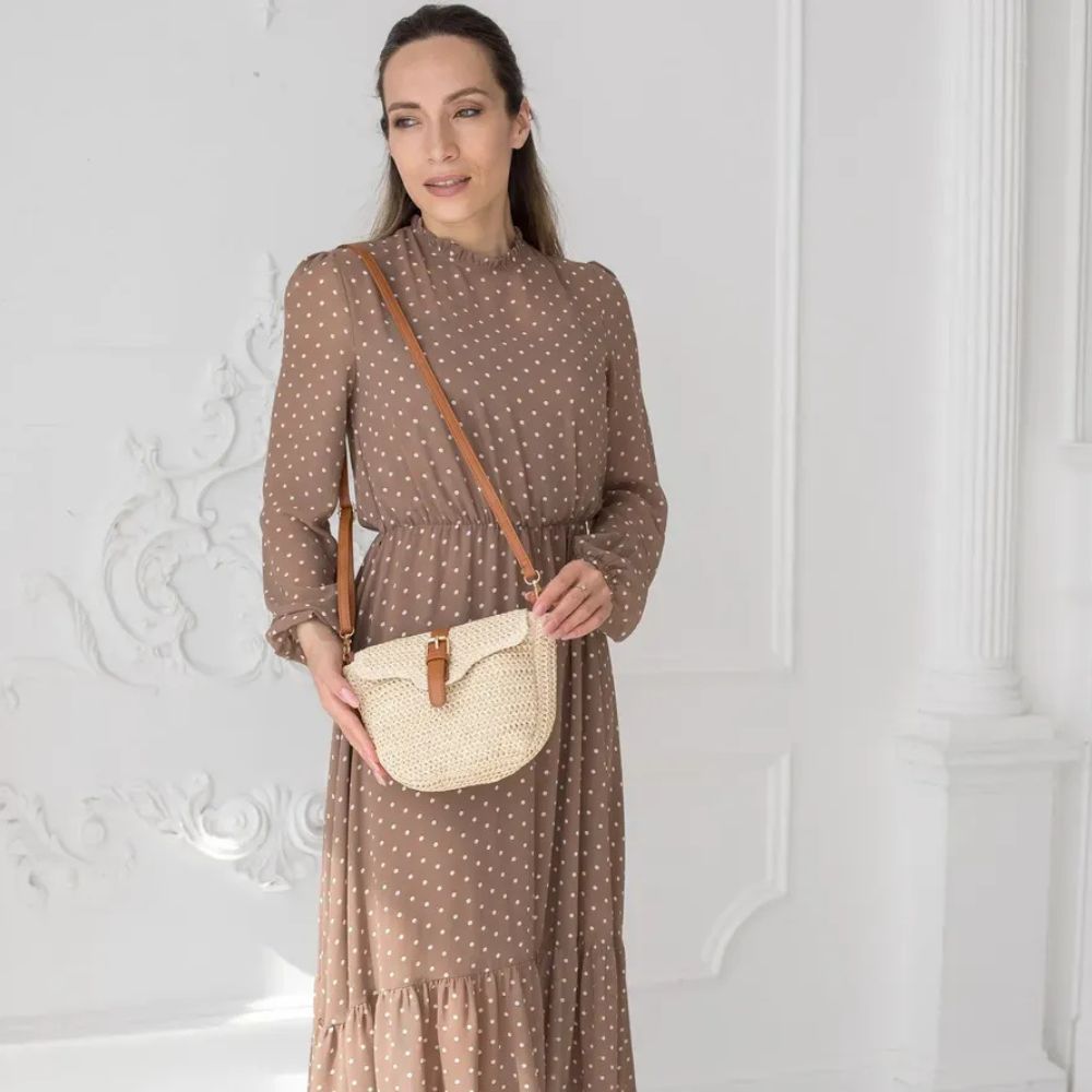 Brown Straw Crossbody Bag