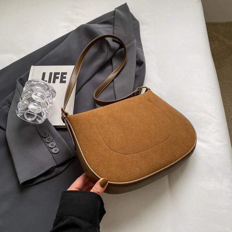 Suede Half Moon Crossbody Bag