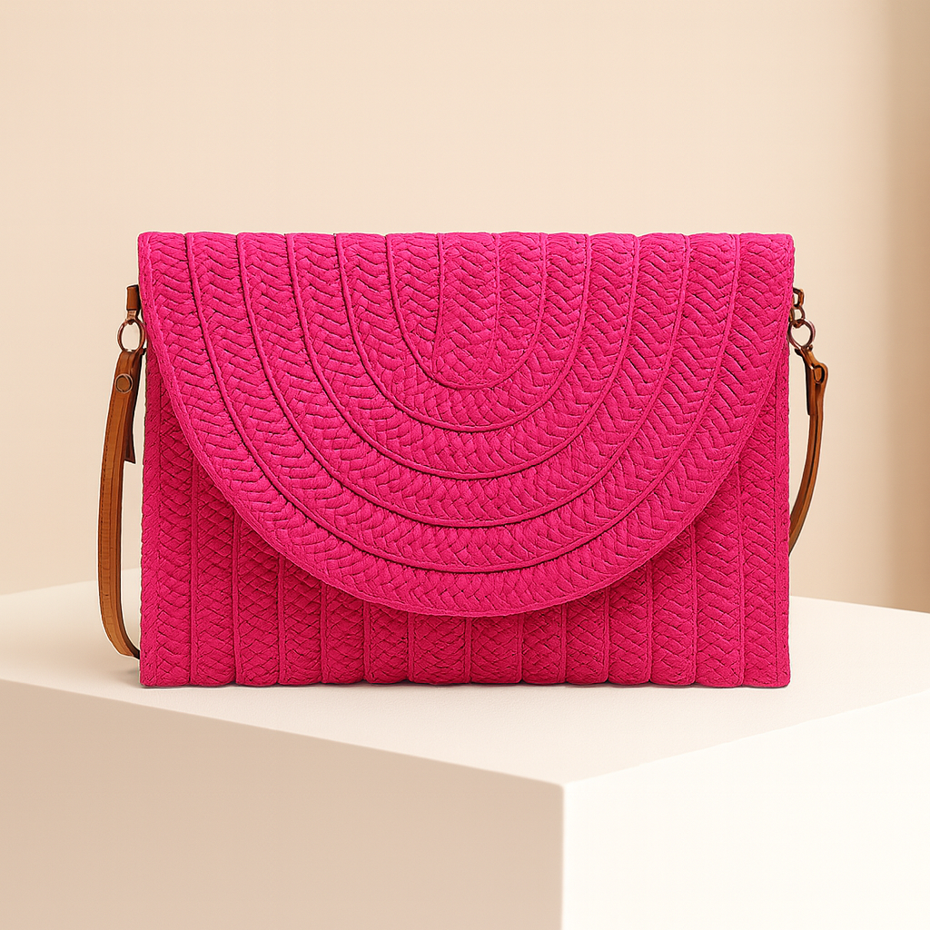 Laurence | Pink Straw Crossbody Bag