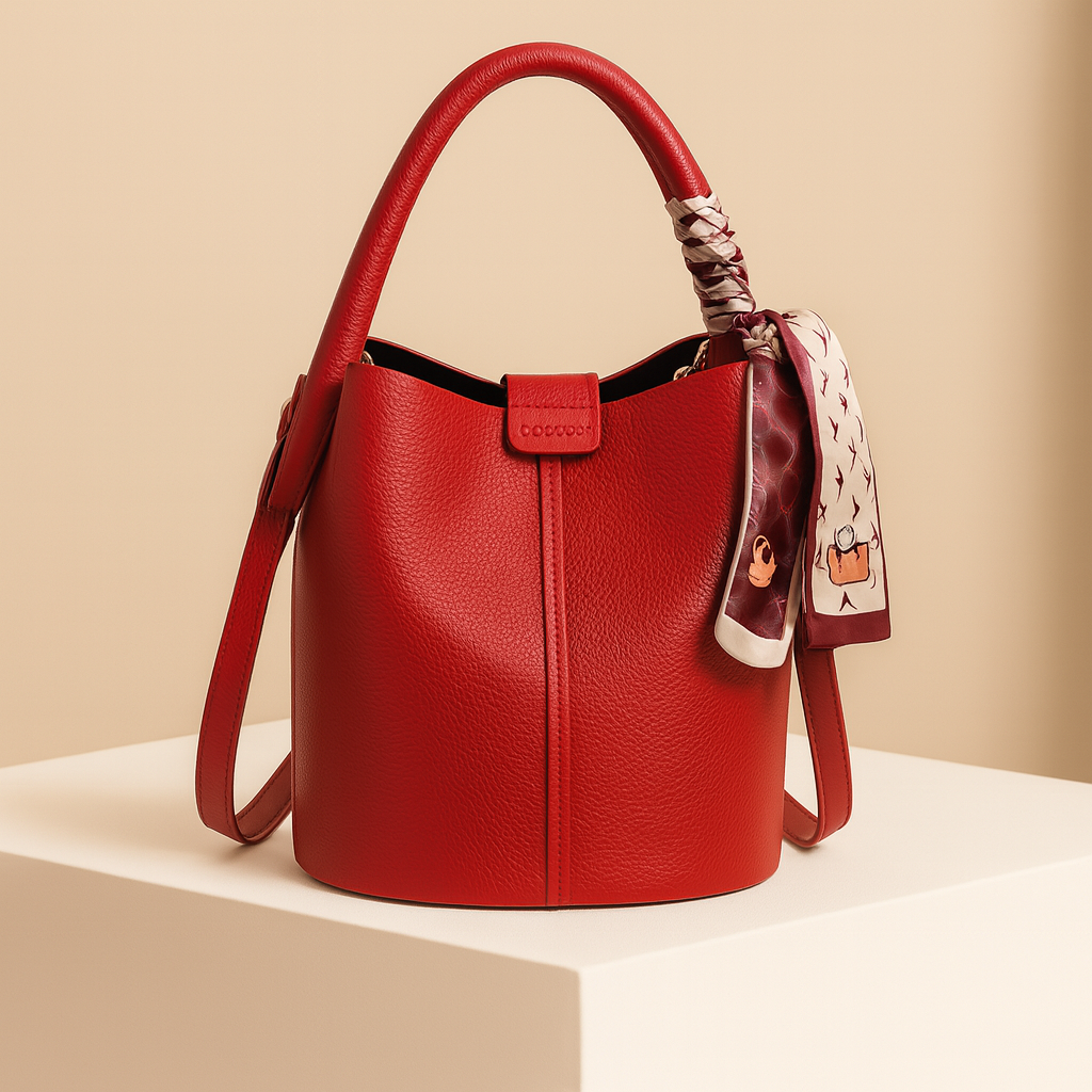 Gisèle | Leather red bucket crossbody bag