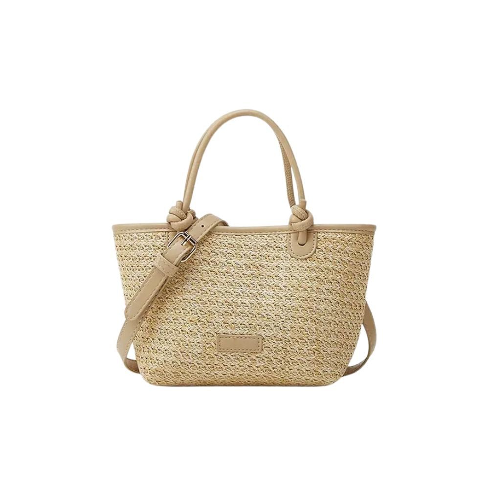 Beige straw crossbody bag