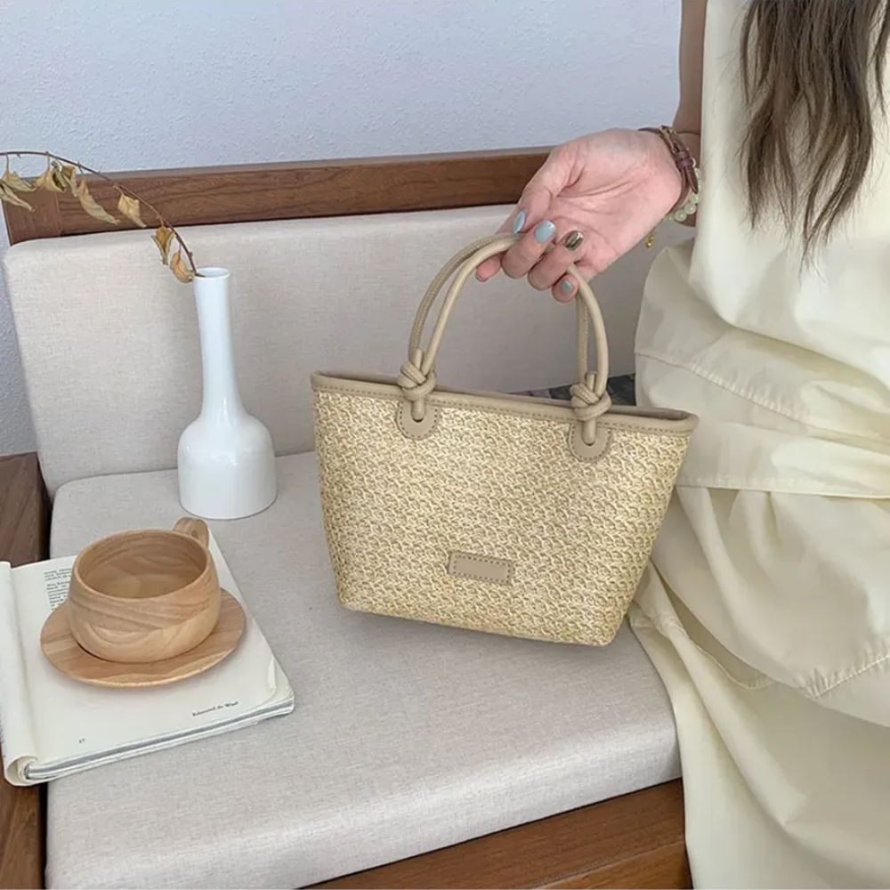 Beige straw crossbody bag
