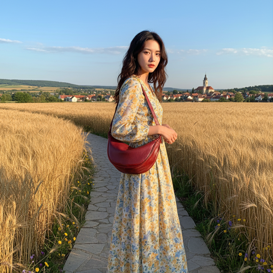 Oriane | Red Crescent Crossbody Bag