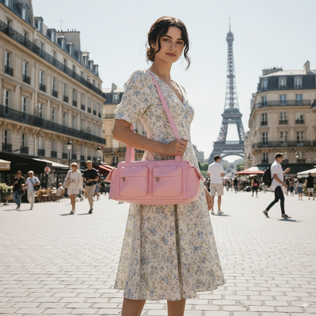 Amandine | Pink Multi-pocket Korean Shoulder Bag