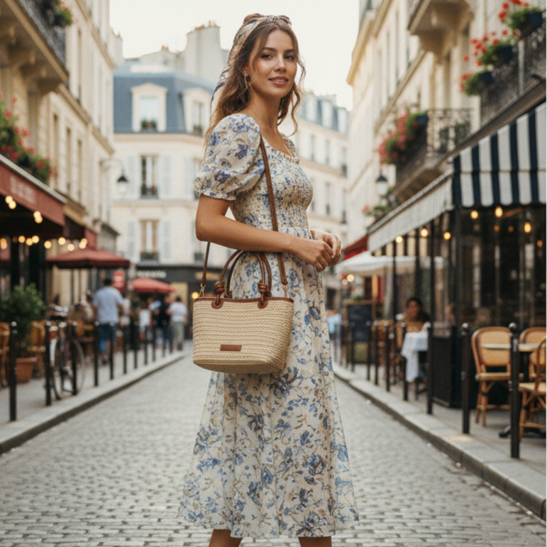 Priscilla | Beige straw crossbody bag