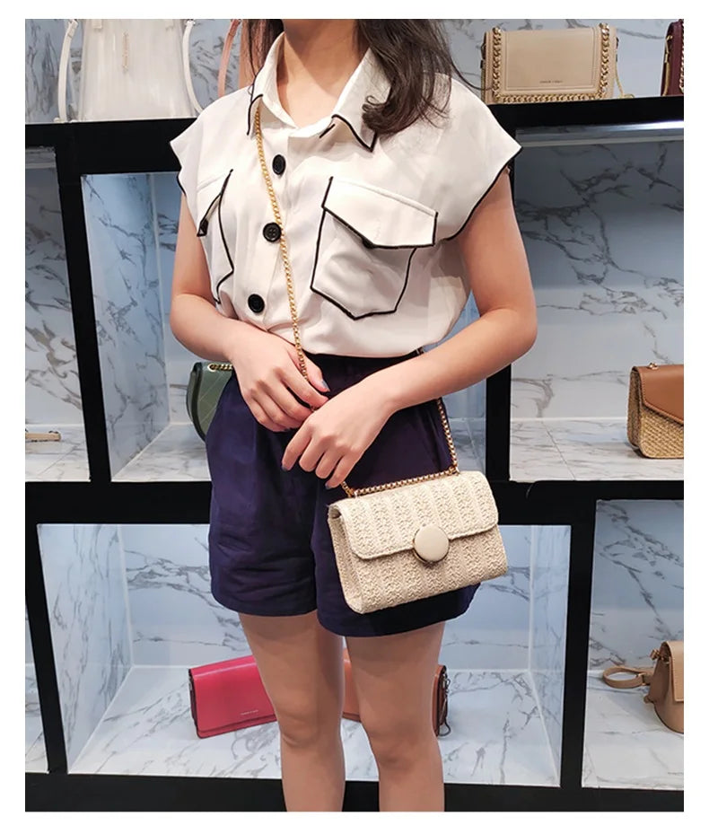 Beige Straw Crossbody Bag