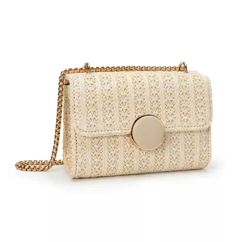 Beige Straw Crossbody Bag