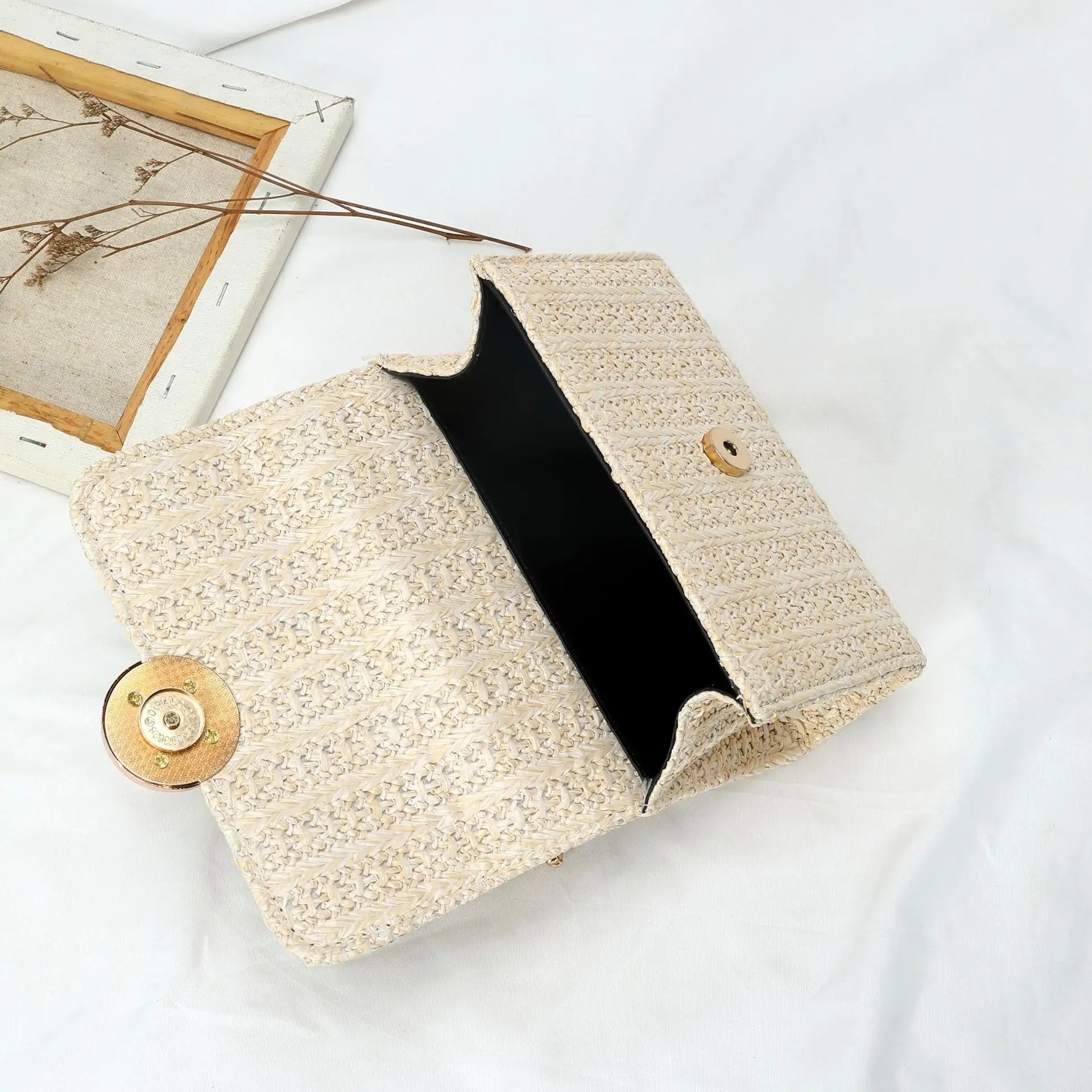 Beige Straw Crossbody Bag