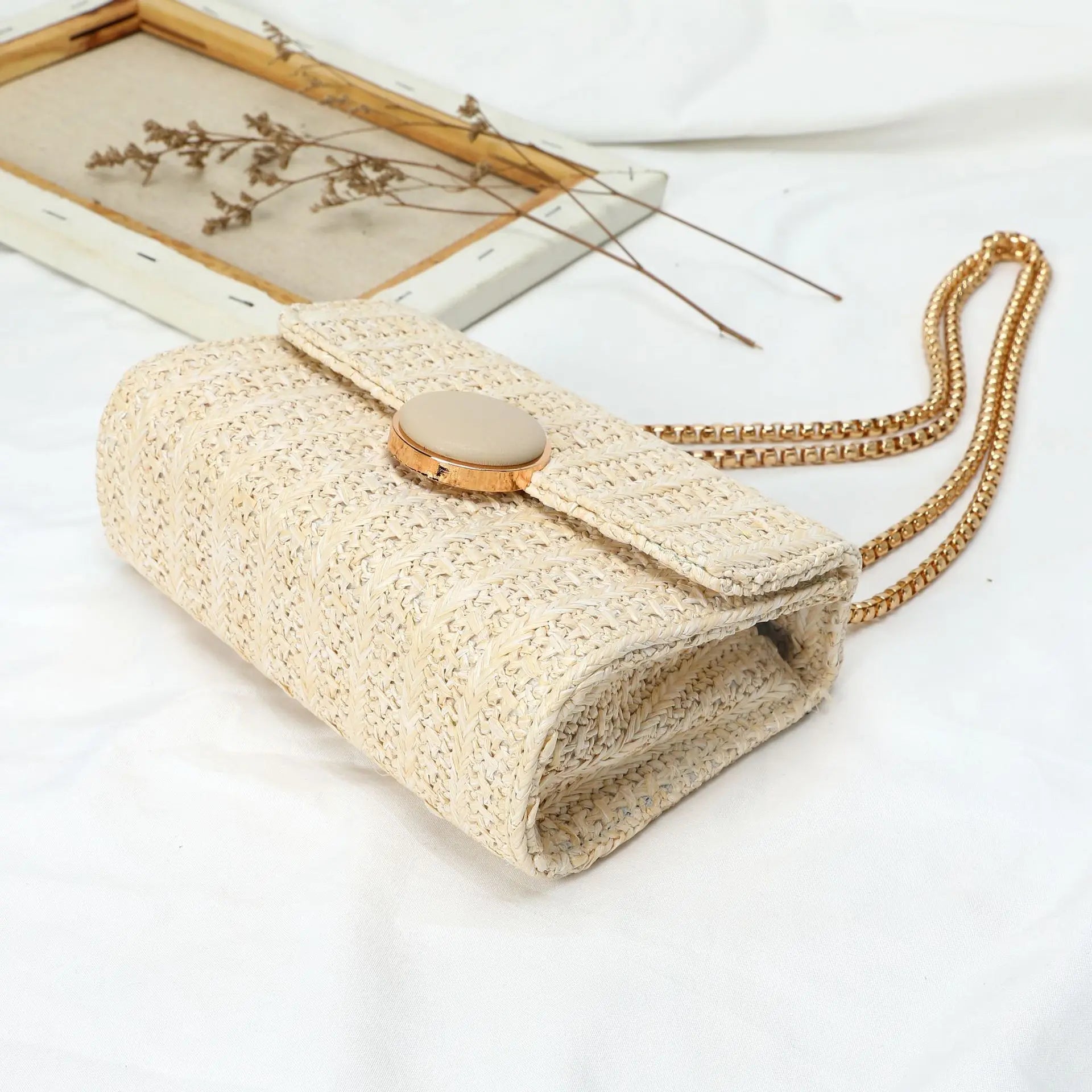 Beige Straw Crossbody Bag