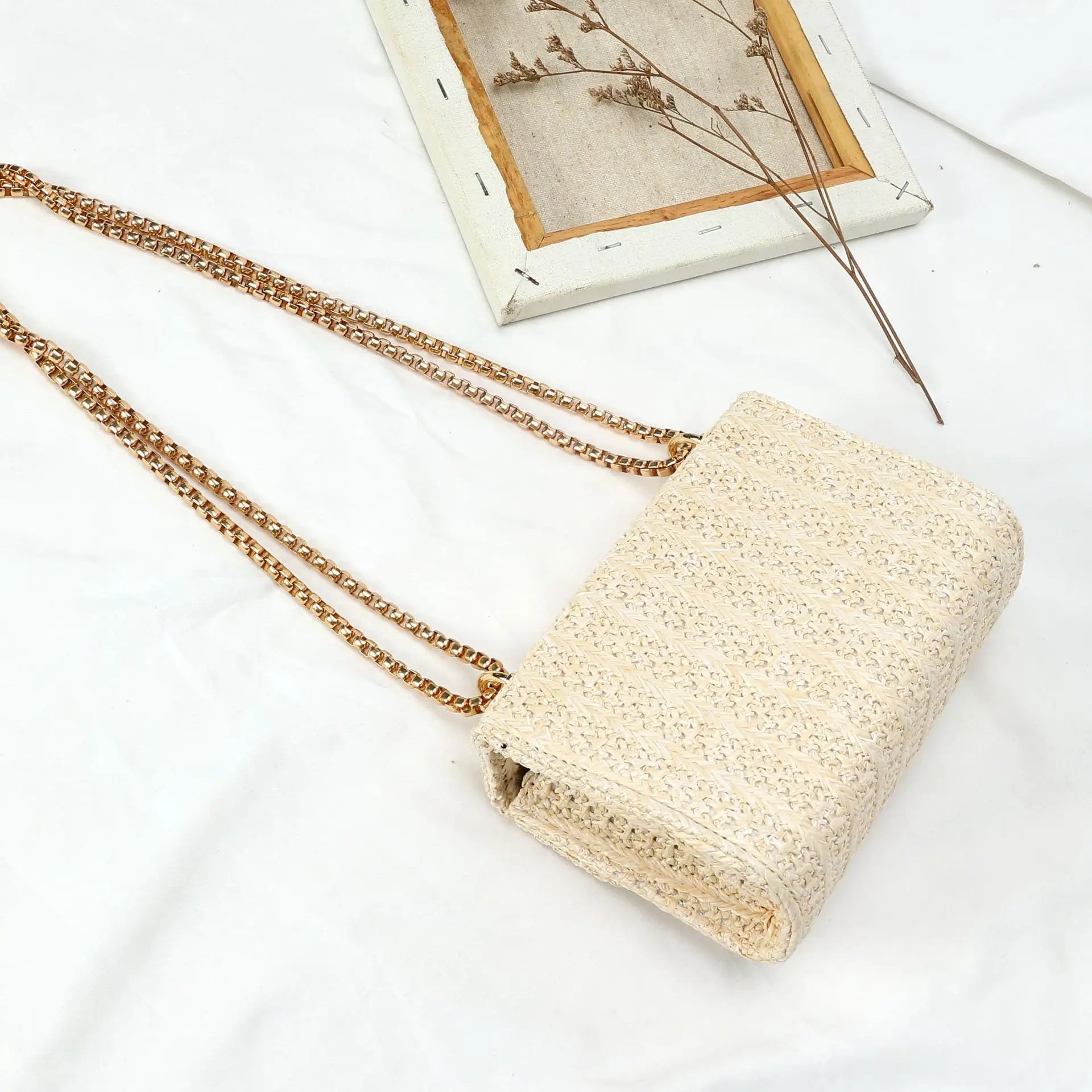 Beige Straw Crossbody Bag