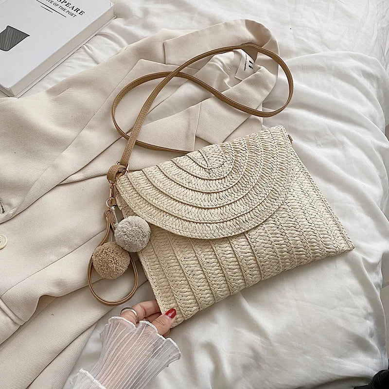 Pink Straw Crossbody Bag