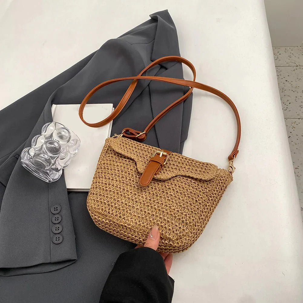 Brown Straw Crossbody Bag