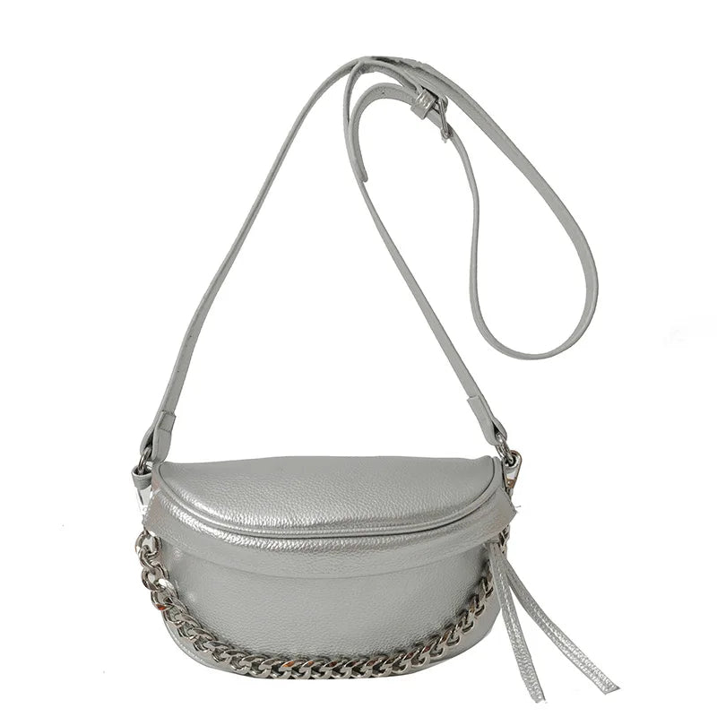Silver crossbody belt bag