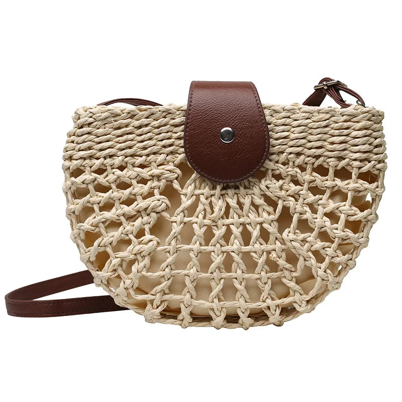 Straw Crescent Crossbody Bag