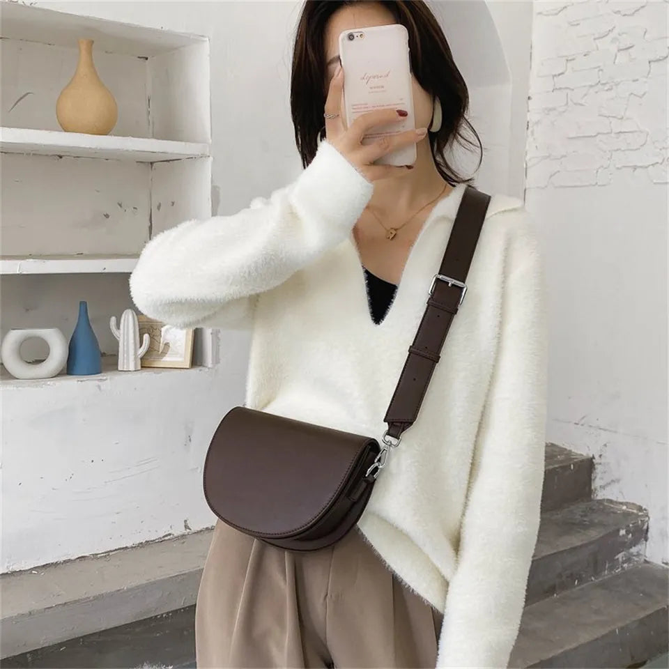Brown Crescent Crossbody Bag