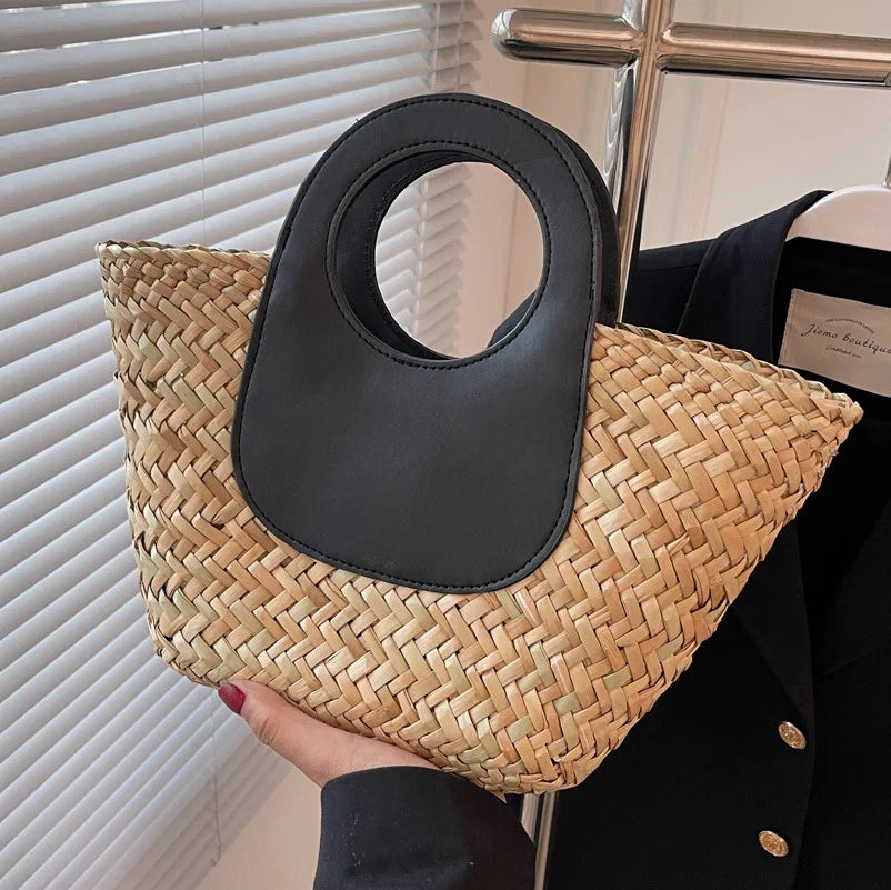 Brown Straw Crossbody Bag