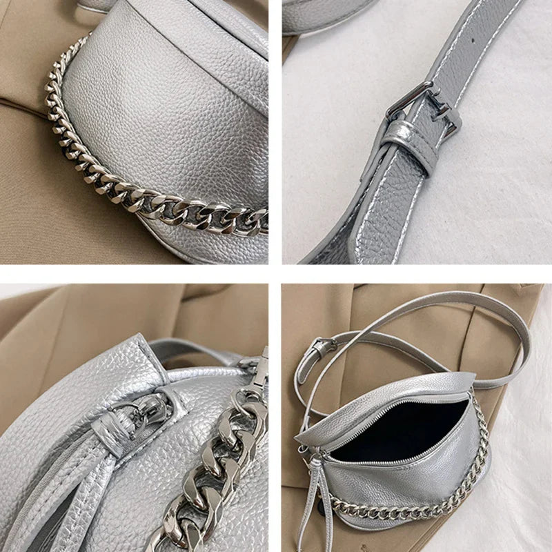 Silver crossbody belt bag