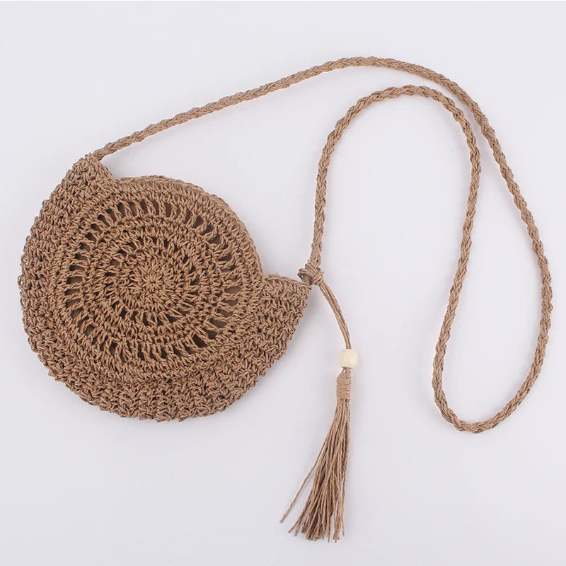 Straw Half Moon Crossbody Bag