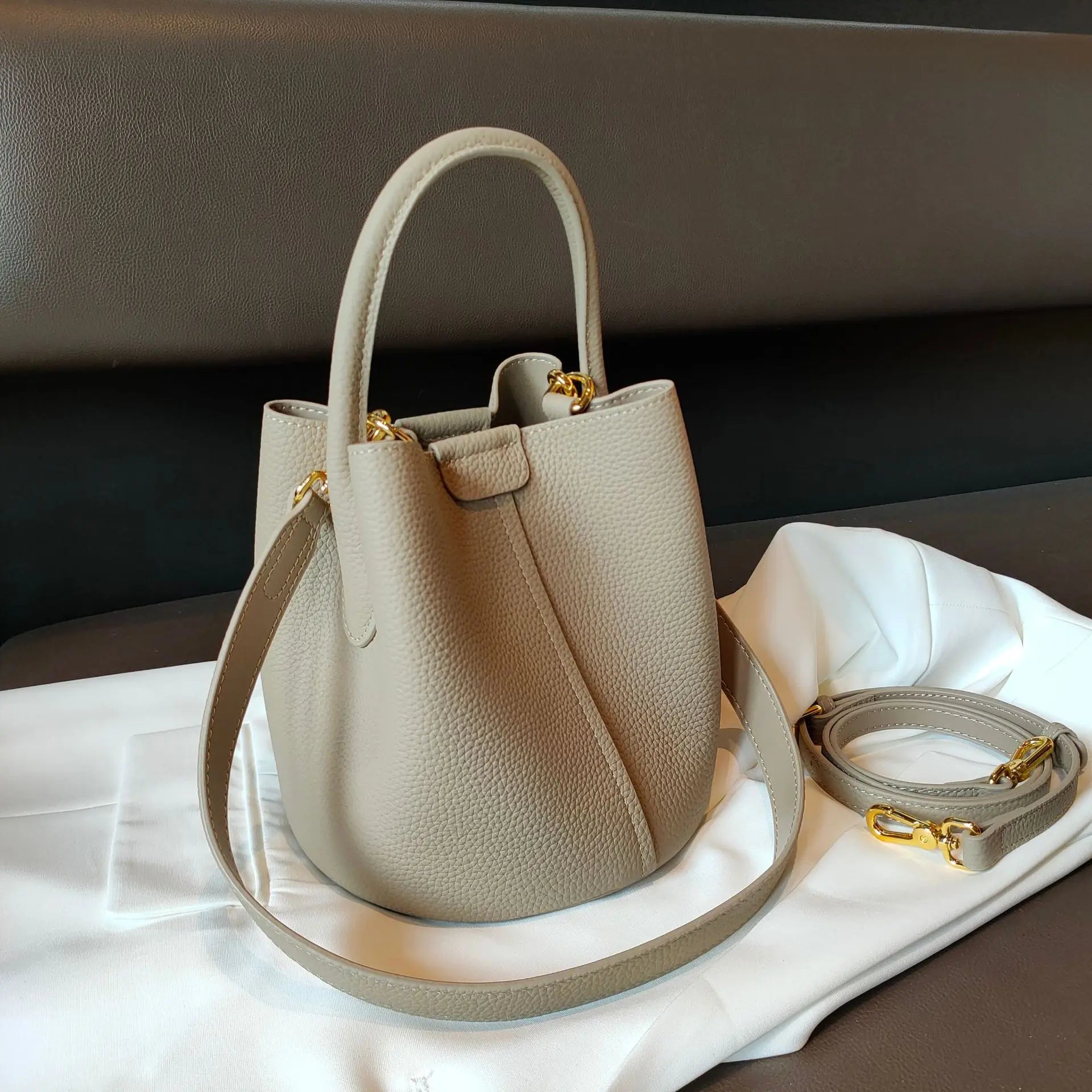 Leather Crossbody Bucket Handbags