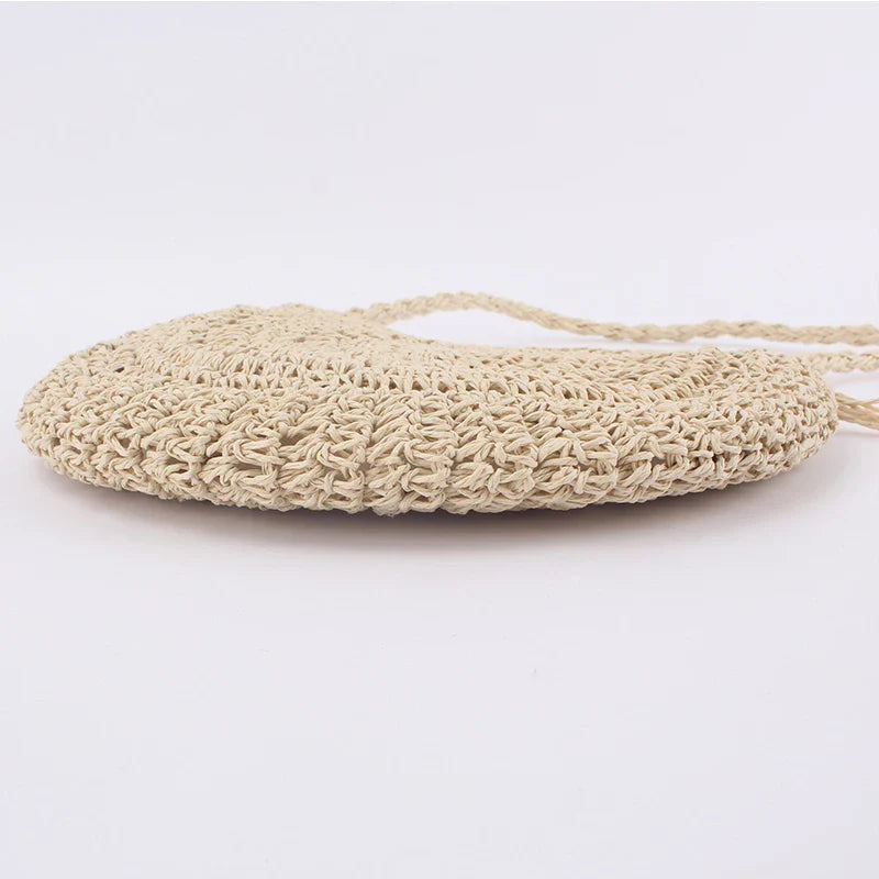Straw Half Moon Crossbody Bag