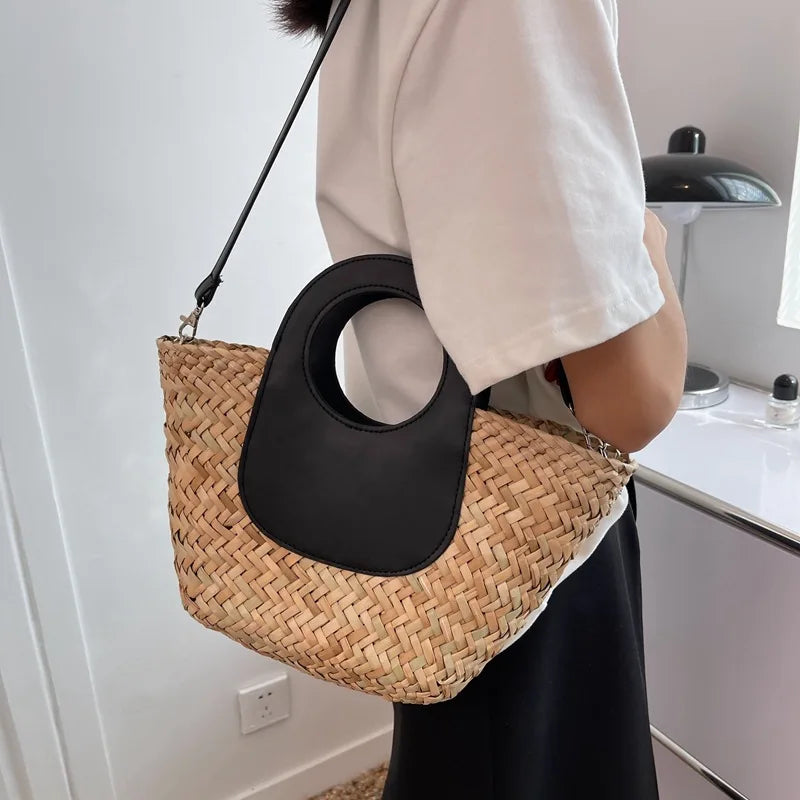 Brown Straw Crossbody Bag