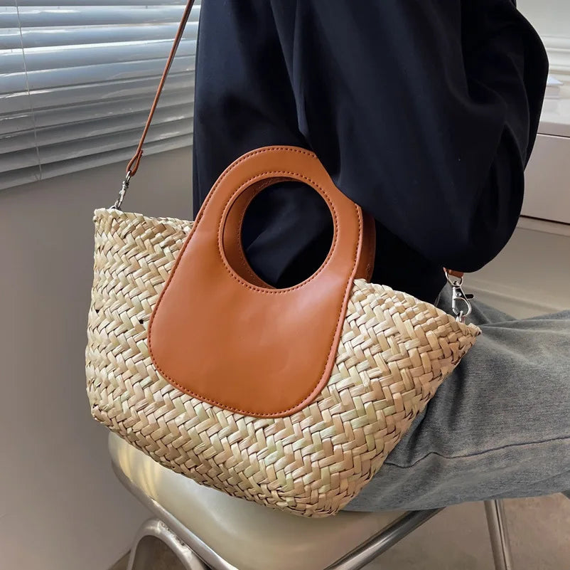 Brown Straw Crossbody Bag