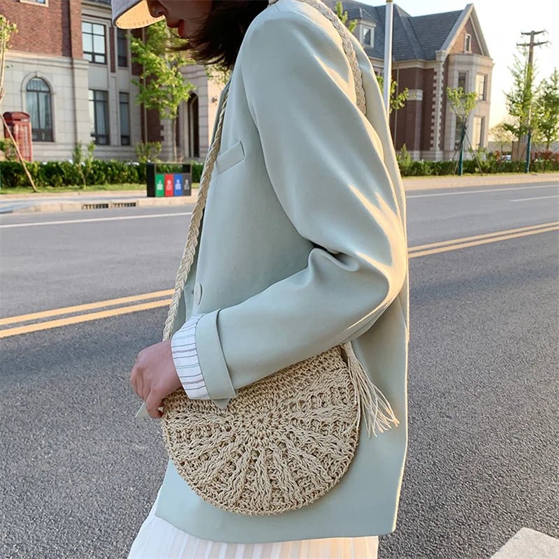Straw crescent crossbody bag