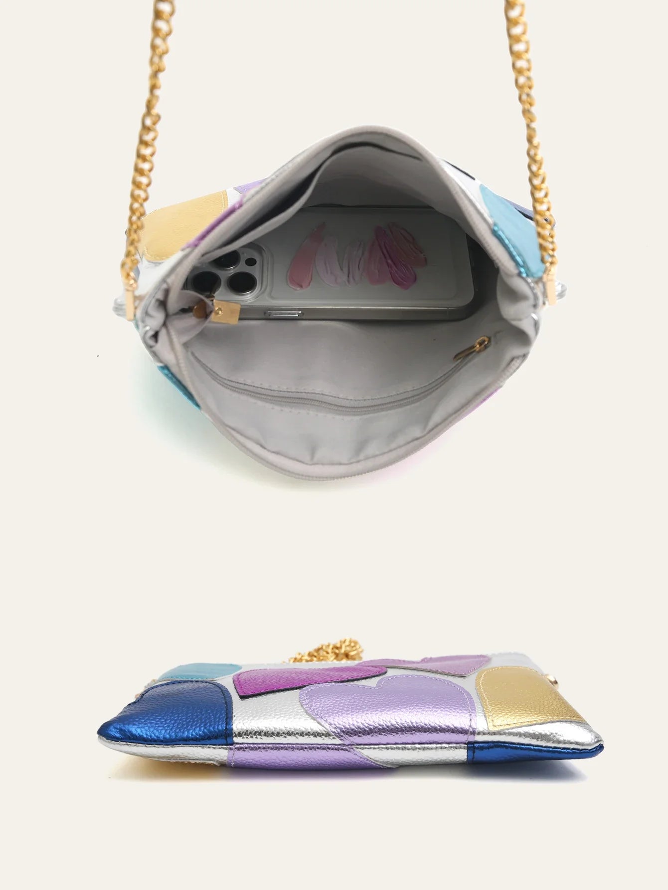 Silver Leather Crossbody Bag