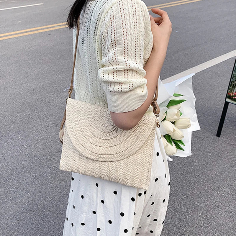 Pink Straw Crossbody Bag