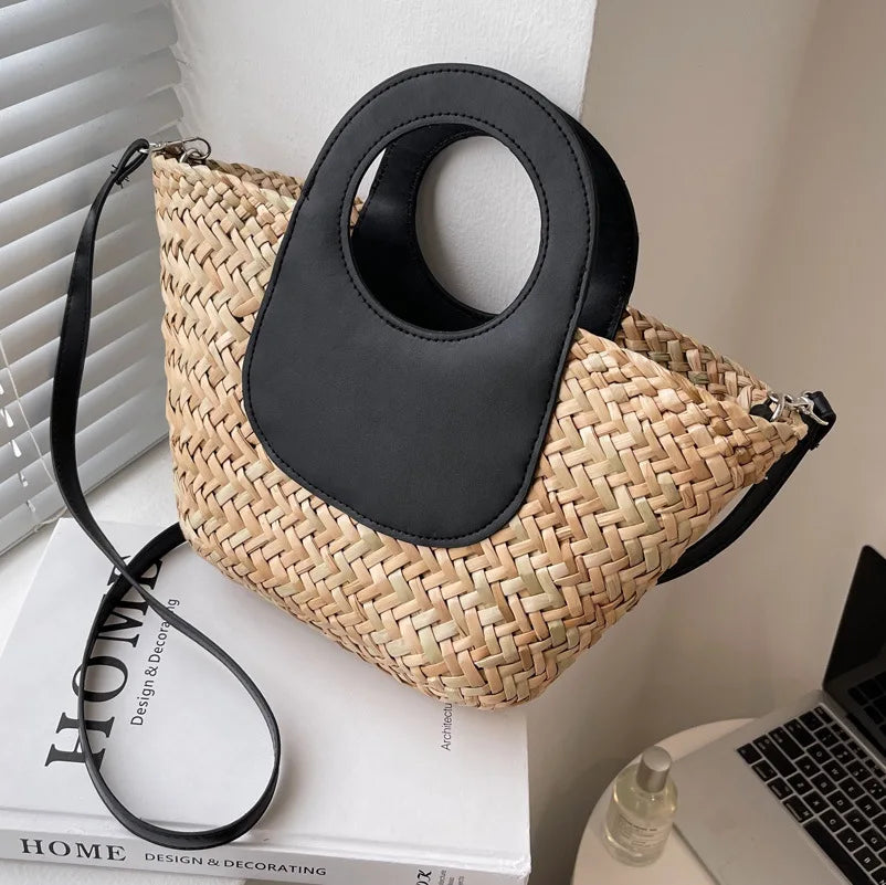 Brown Straw Crossbody Bag