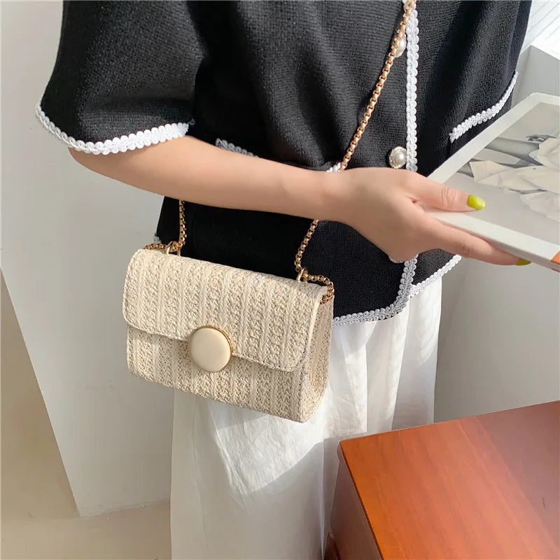 Beige Straw Crossbody Bag