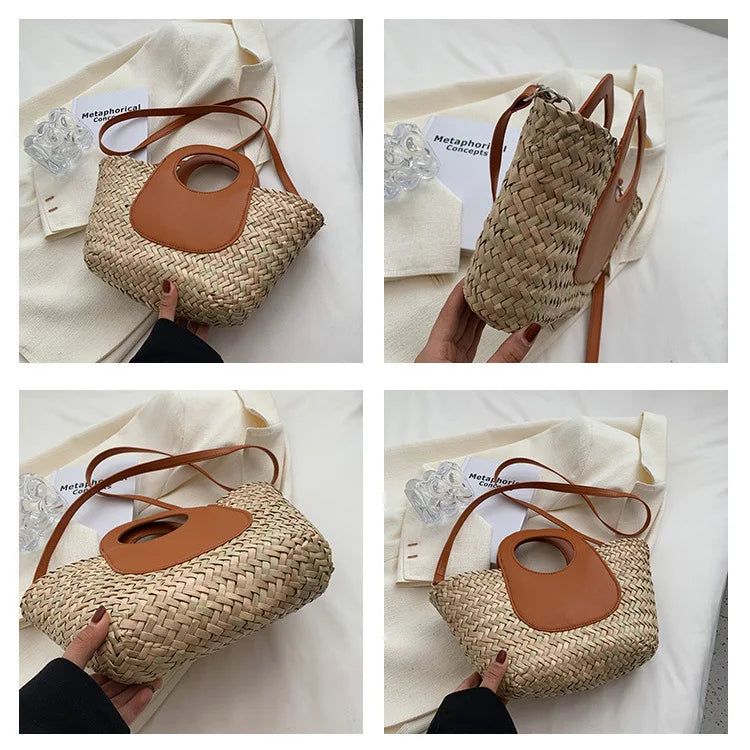 Brown Straw Crossbody Bag