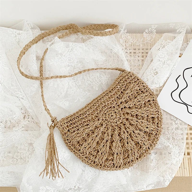 Straw crescent crossbody bag