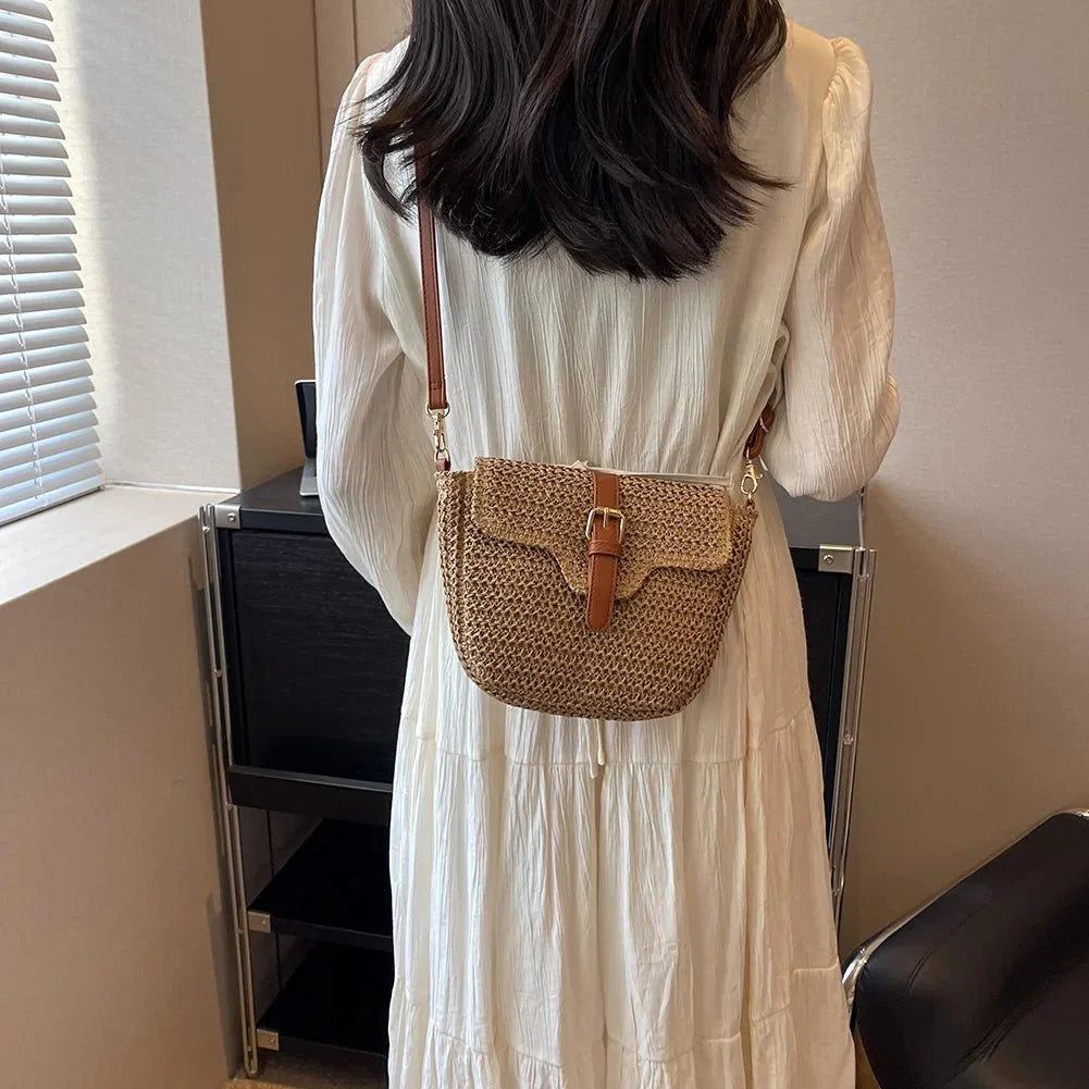 Brown Straw Crossbody Bag