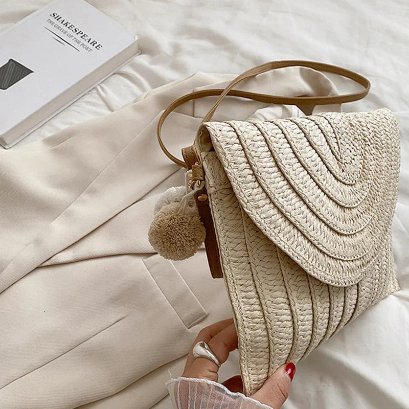 Laurence | Pink Straw Crossbody Bag