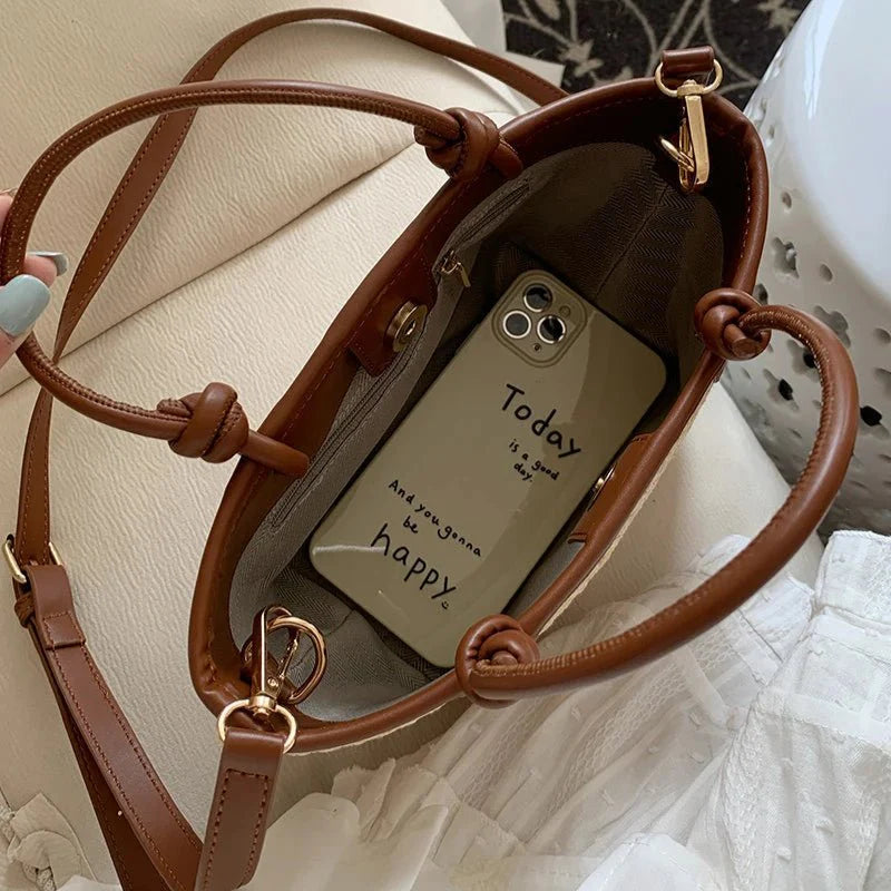 Beige straw crossbody bag