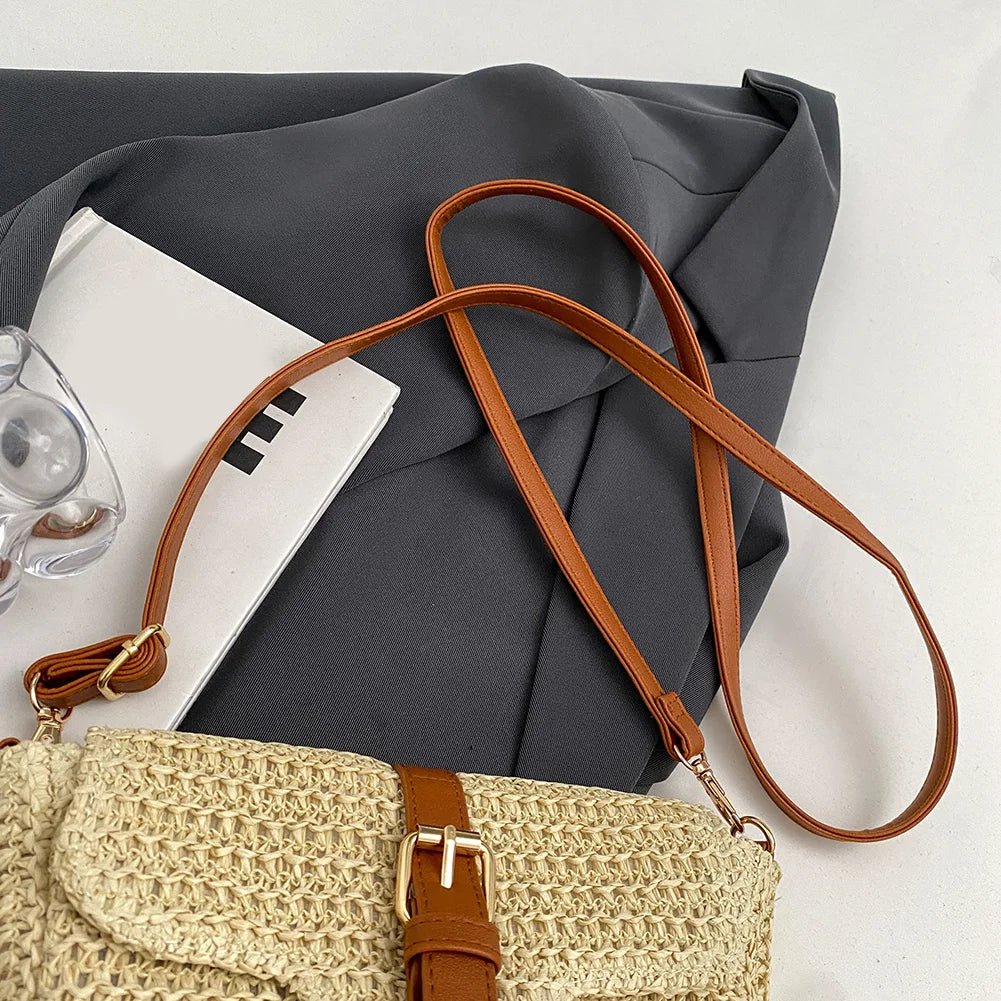 Brown Straw Crossbody Bag