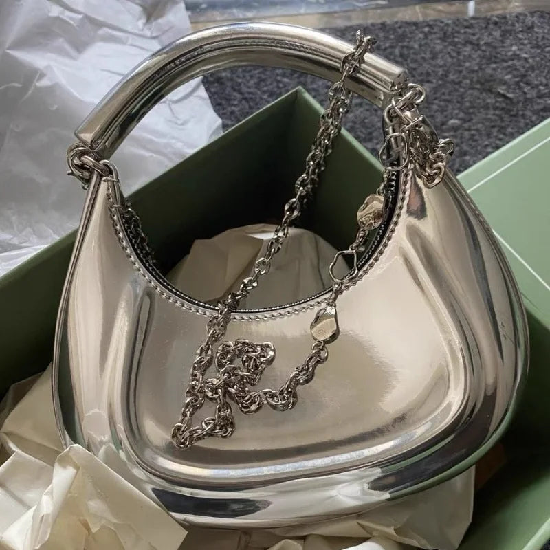 Silver Crescent Crossbody Bag