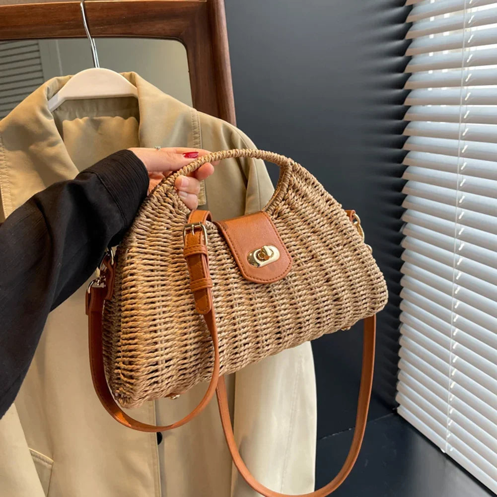 Straw crescent crossbody bag